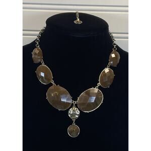 Erica Lyons EL Chunky Bold Gold Tone Brown Oval Acrylic Statement Necklace